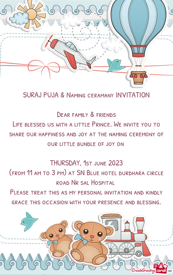 SURAJ PUJA & Naming ceramany INVITATION