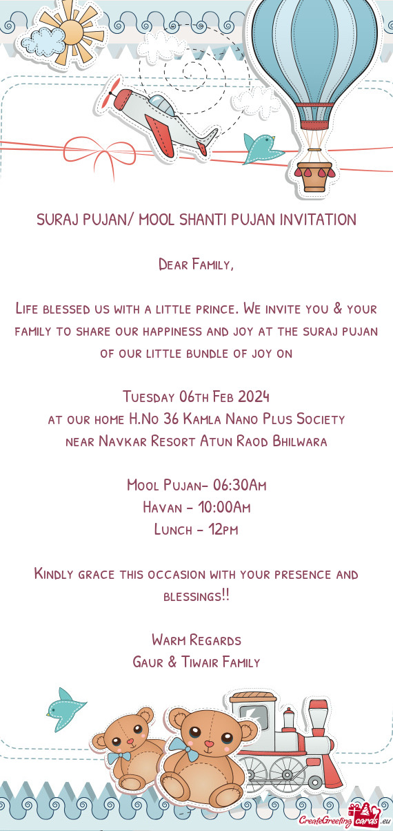 SURAJ PUJAN/ MOOL SHANTI PUJAN INVITATION