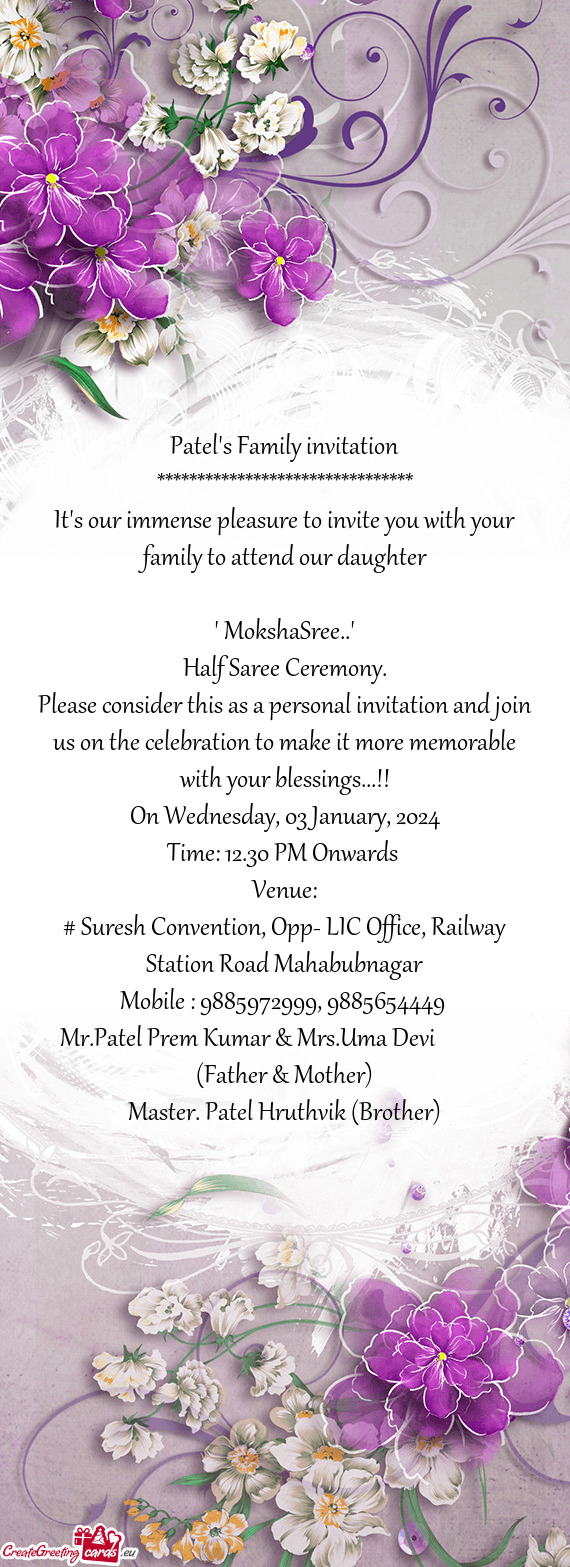 # Suresh Convention, Opp- LIC Office, Railway Station Road Mahabubnagar