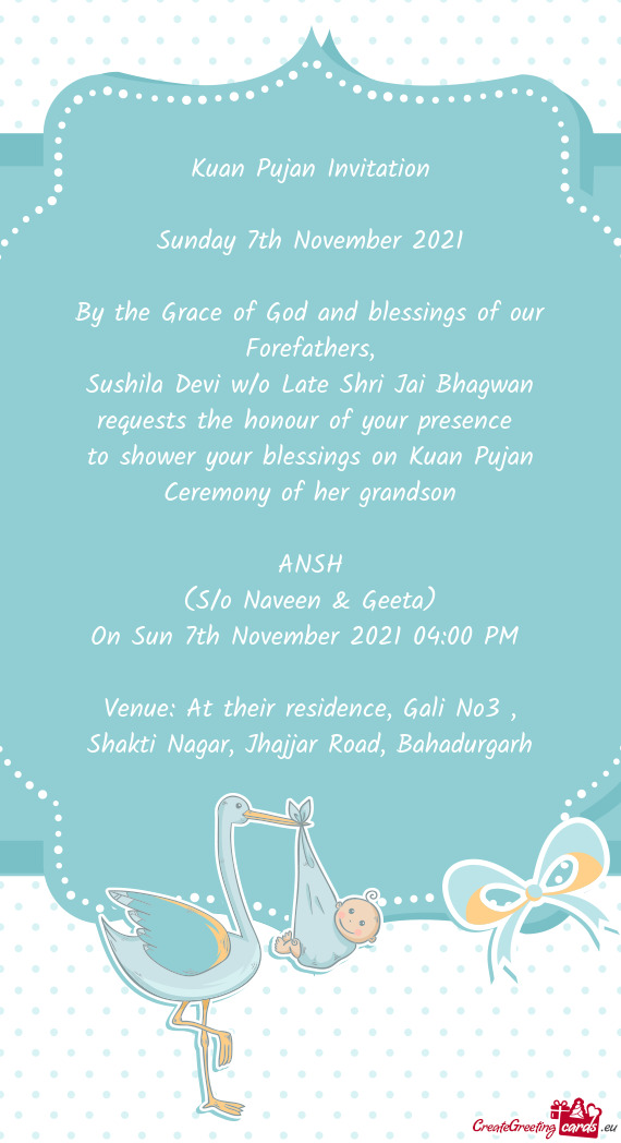 Sushila Devi w/o Late Shri Jai Bhagwan requests the honour of your presence