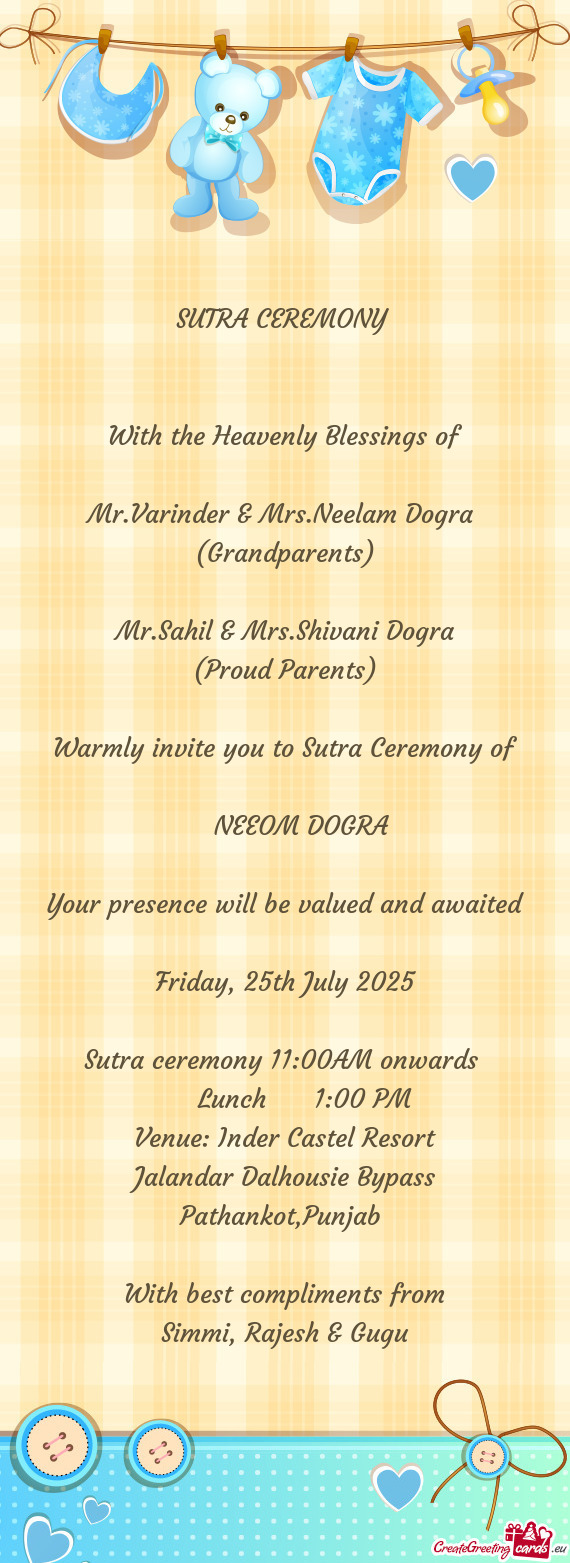 Sutra ceremony 11:00AM onwards