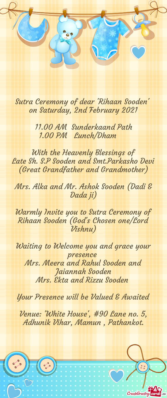 Sutra Ceremony of dear "Rihaan Sooden"