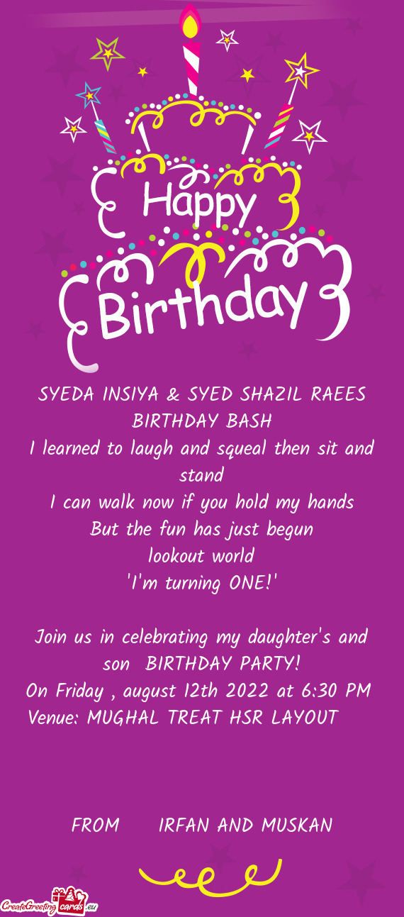 SYEDA INSIYA & SYED SHAZIL RAEES BIRTHDAY BASH