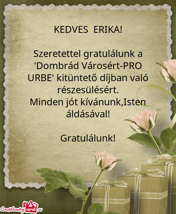 Szeretettel gratulálunk a "Dombrád Városért-PRO URBE" kitüntető díjban való részesülésér