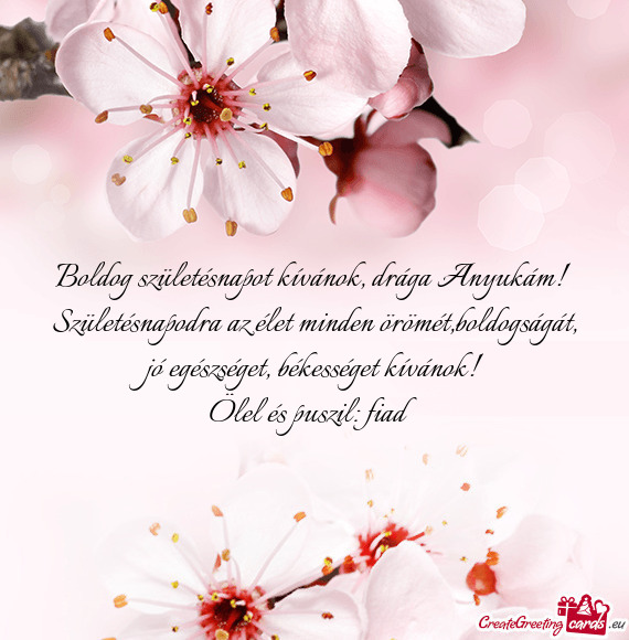 Születésnapodra az élet minden örömét,boldogságát, jó egészséget, békességet kívánok