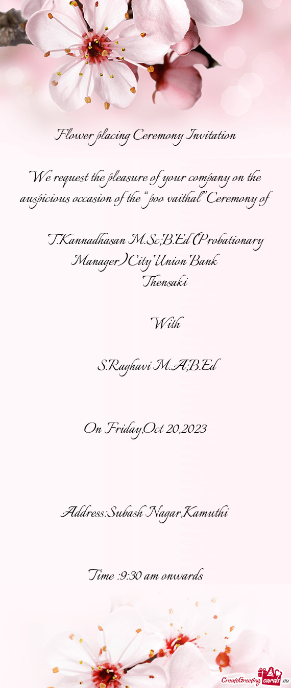 T.Kannadhasan M.Sc;B.Ed (Probationary Manager)City Union Bank