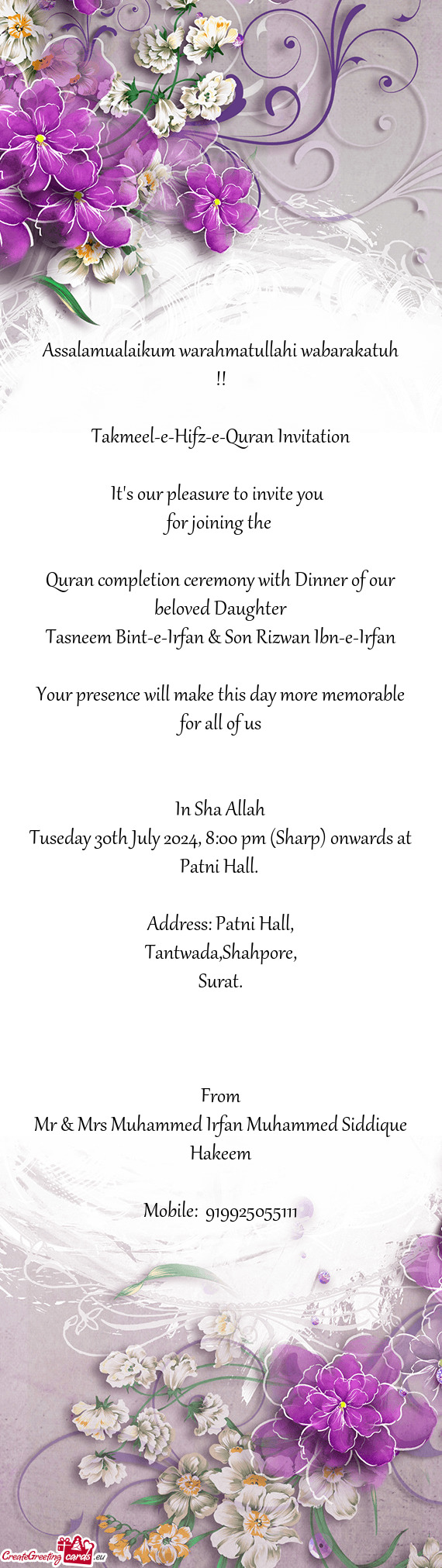 Takmeel-e-Hifz-e-Quran Invitation