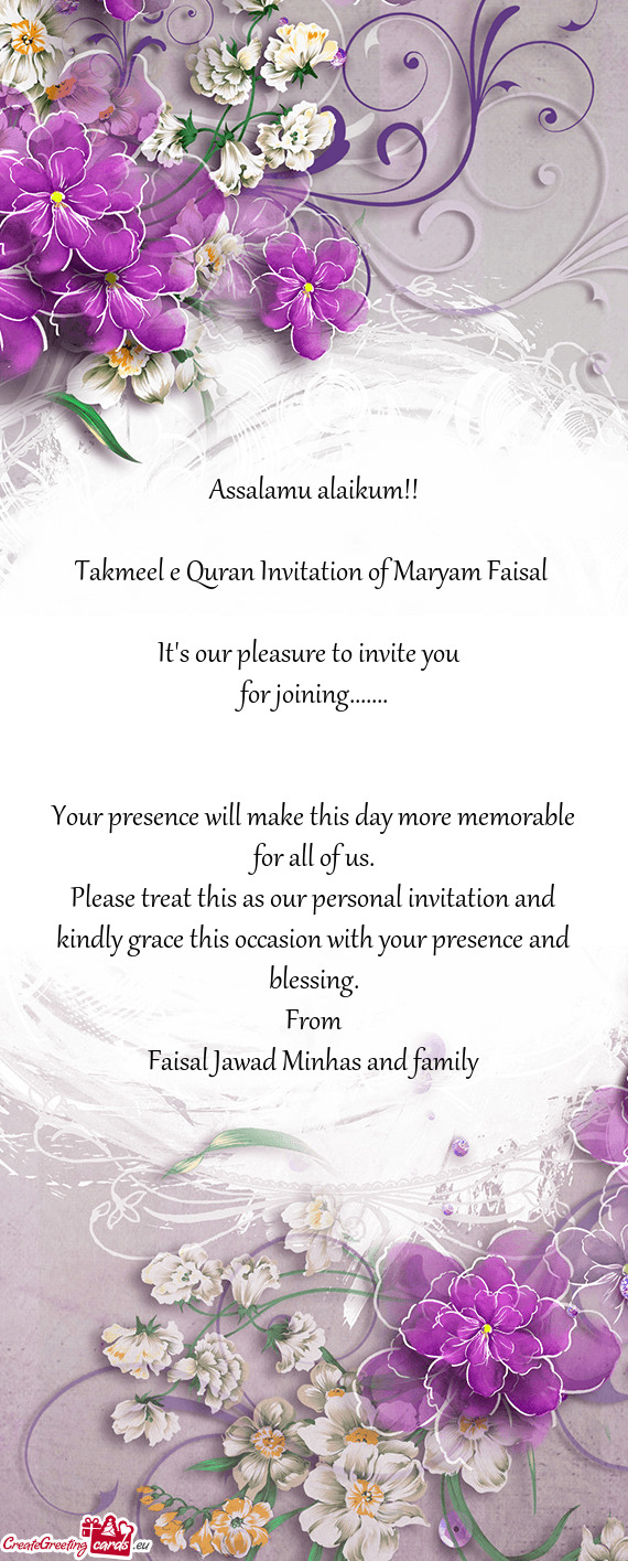 Takmeel e Quran Invitation of Maryam Faisal