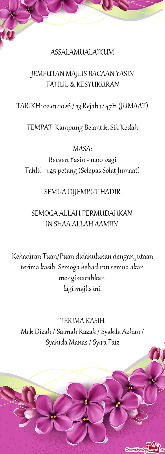 TARIKH: 02.01.2026 / 13 Rejab 1447H (JUMAAT)