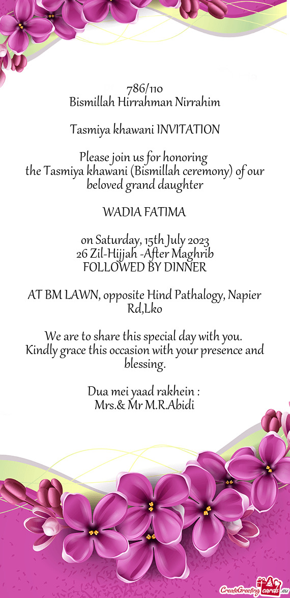Tasmiya khawani INVITATION
