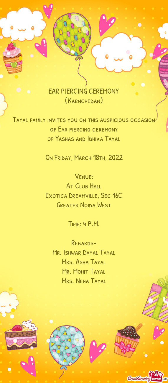 Tayal family invites you on this auspicious occasion