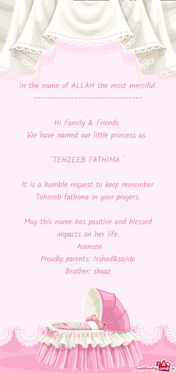 Tehzeeb fathima in your prayers