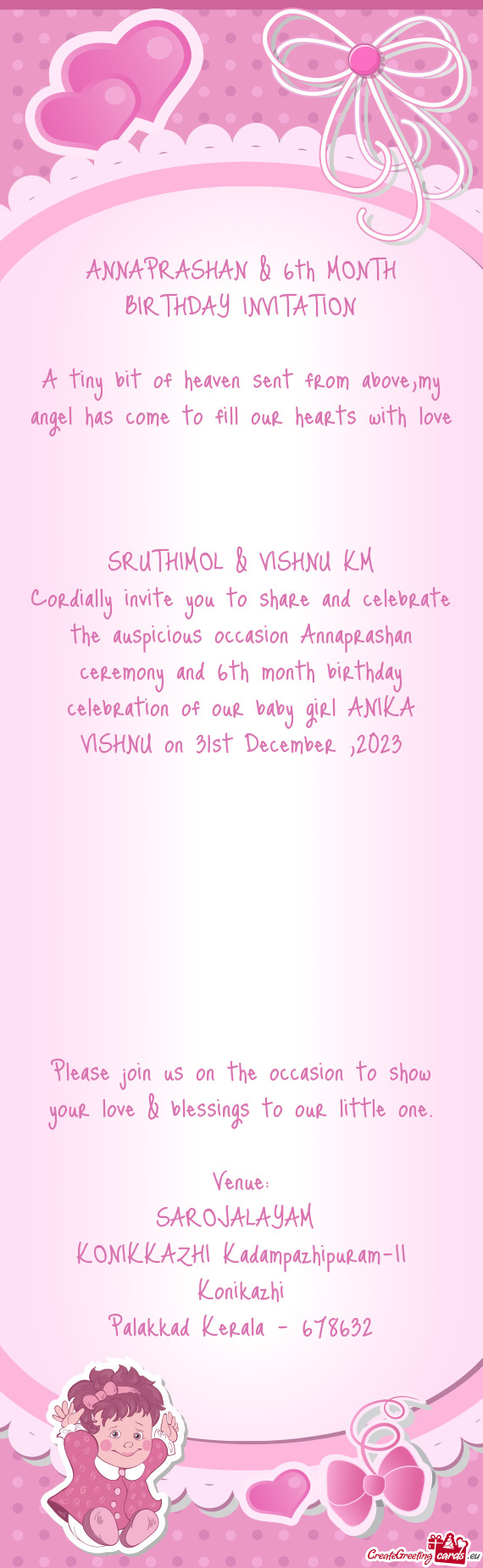 Th birthday celebration of our baby girl ANIKA VISHNU on 31st December ,2023