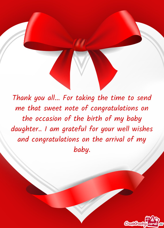 Thank you all... For taking the time to send me that sweet note of congratulations on the occasion o
