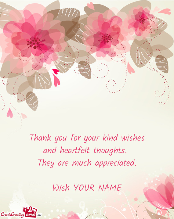 Thank You For Your Kind Wishes And Heartfelt Thoughts Free Cards