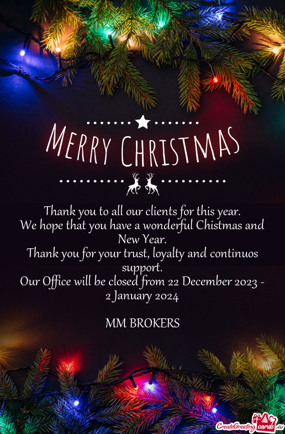 Thank you to all our clients for this year