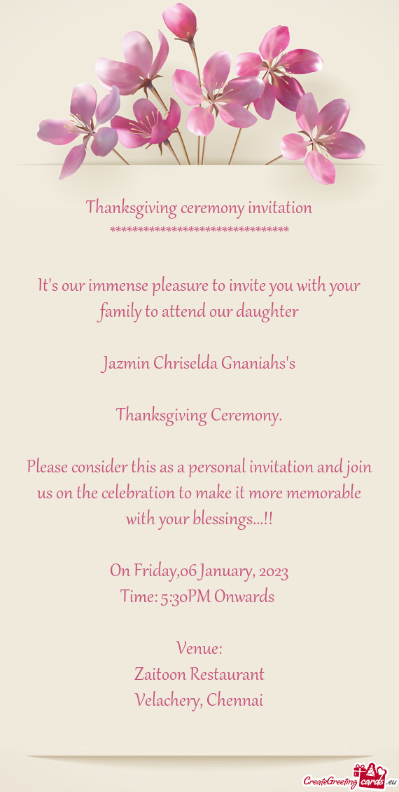 Thanksgiving ceremony invitation