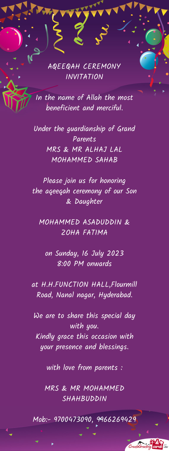 The aqeeqah ceremony of our Son & Daughter