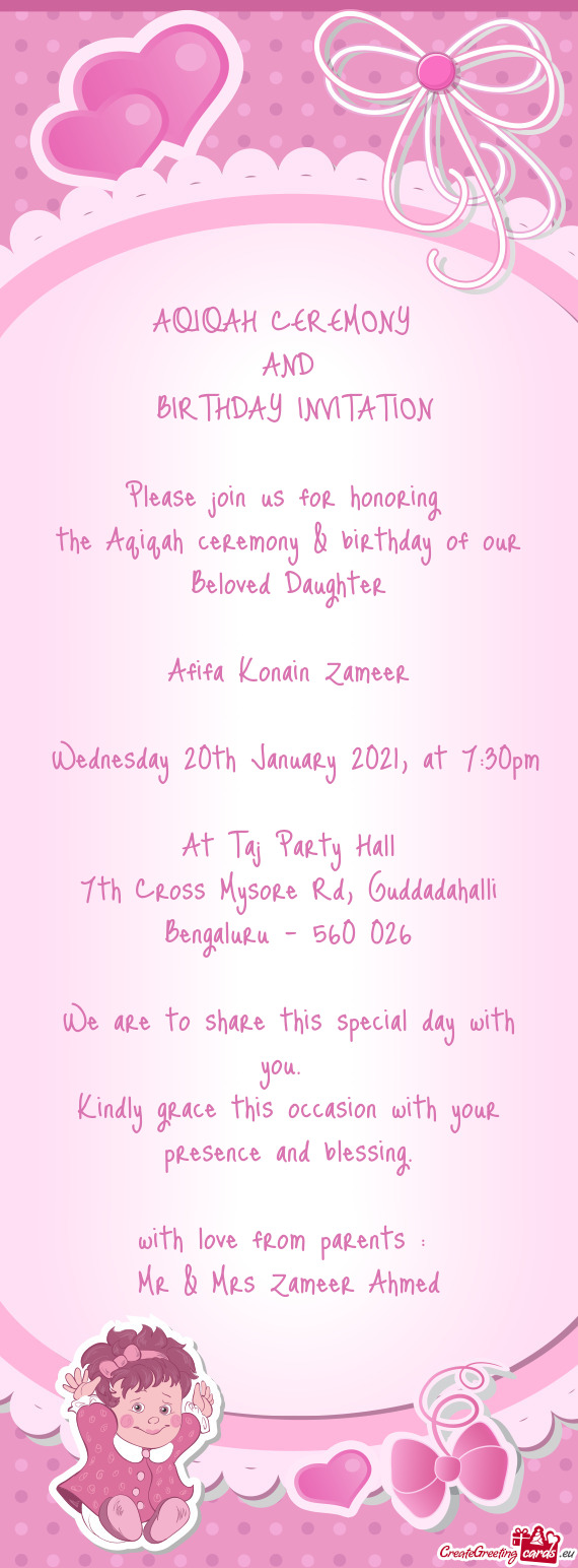 The Aqiqah ceremony & birthday of our Beloved Daughter