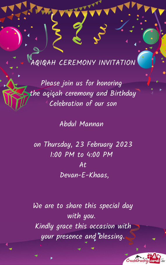 The aqiqah ceremony and Birthday Celebration of our son