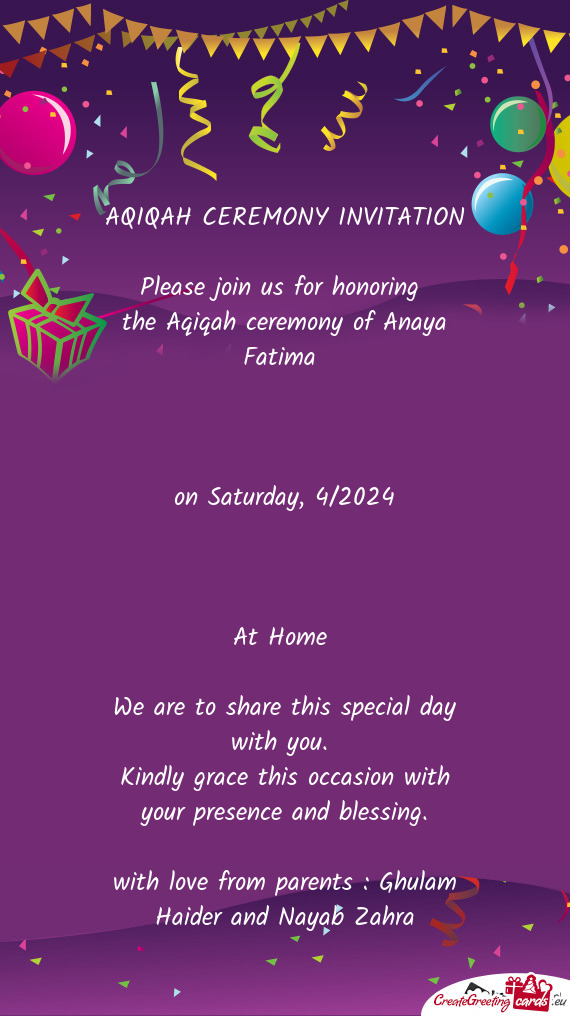 The Aqiqah ceremony of Anaya Fatima