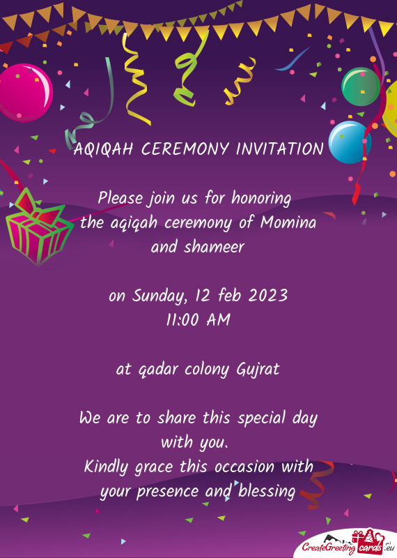 The aqiqah ceremony of Momina and shameer