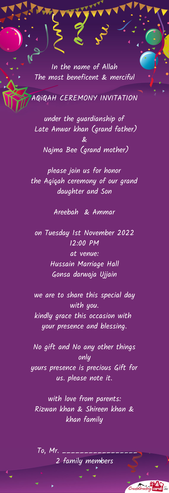 The Aqiqah ceremony of our grand daughter and Son