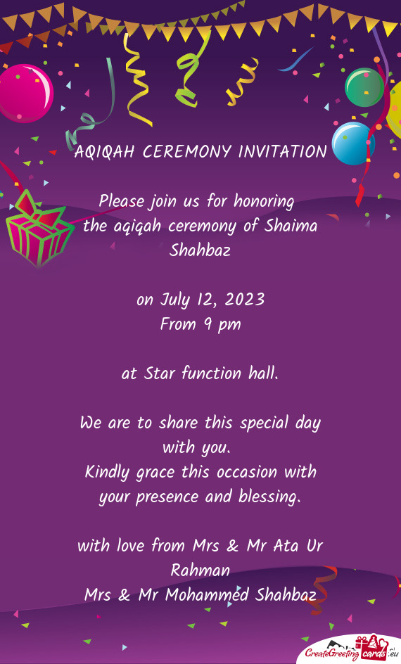 The aqiqah ceremony of Shaima Shahbaz