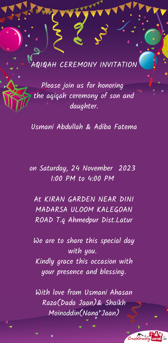 The aqiqah ceremony of son and daughter