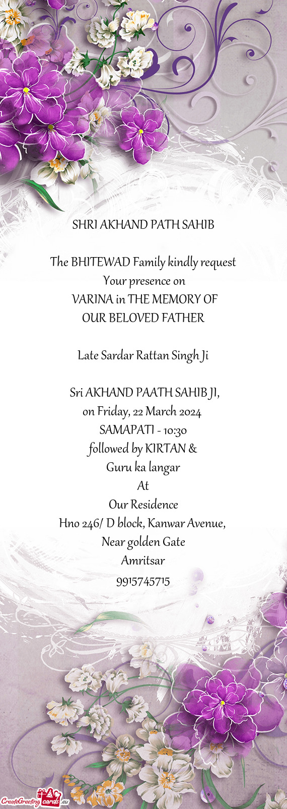 The BHITEWAD Family kindly request