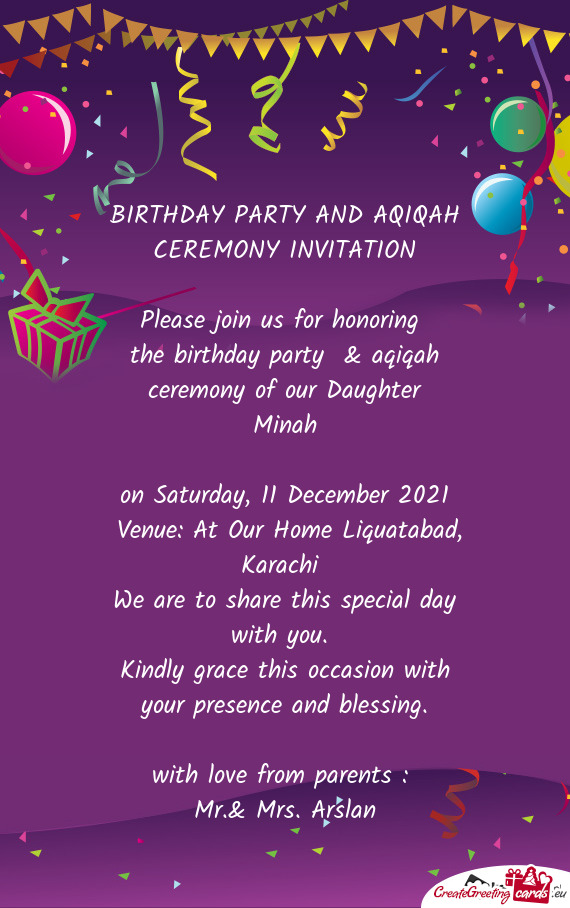 The birthday party & aqiqah ceremony of our Daughter
