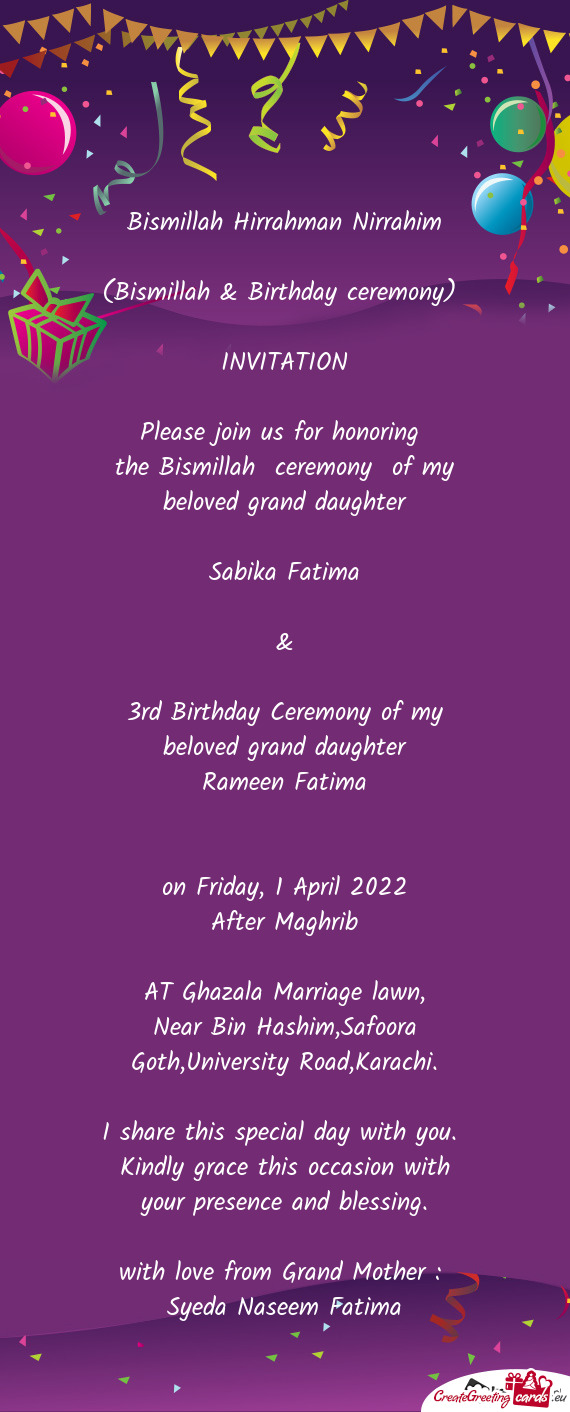 The Bismillah ceremony of my beloved grand daughter