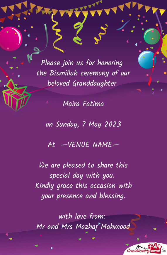 The Bismillah ceremony of our beloved Granddaughter