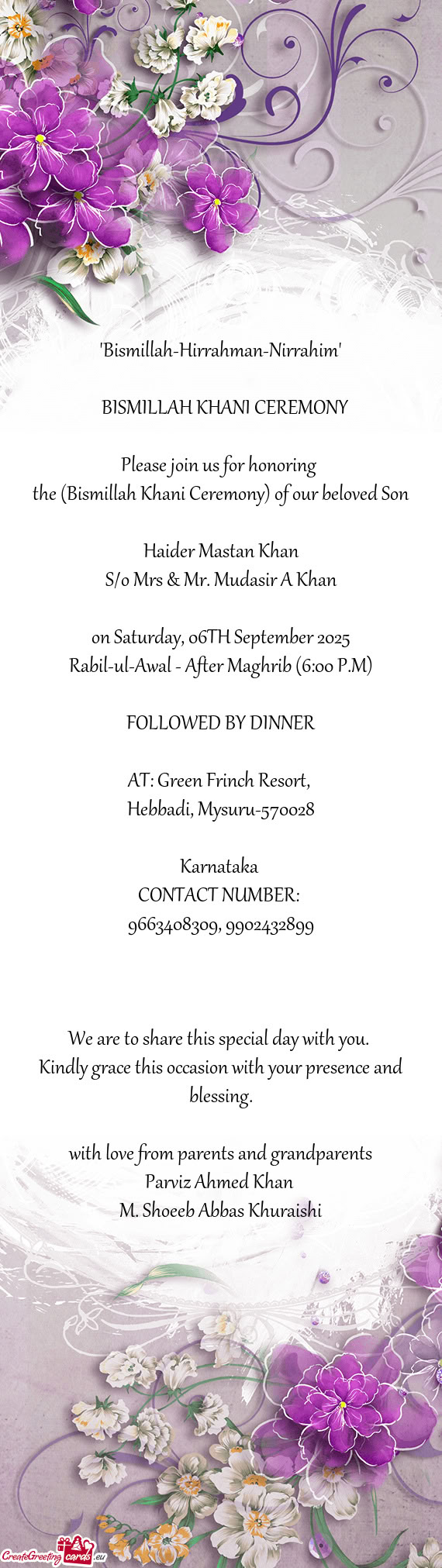 The (Bismillah Khani Ceremony) of our beloved Son