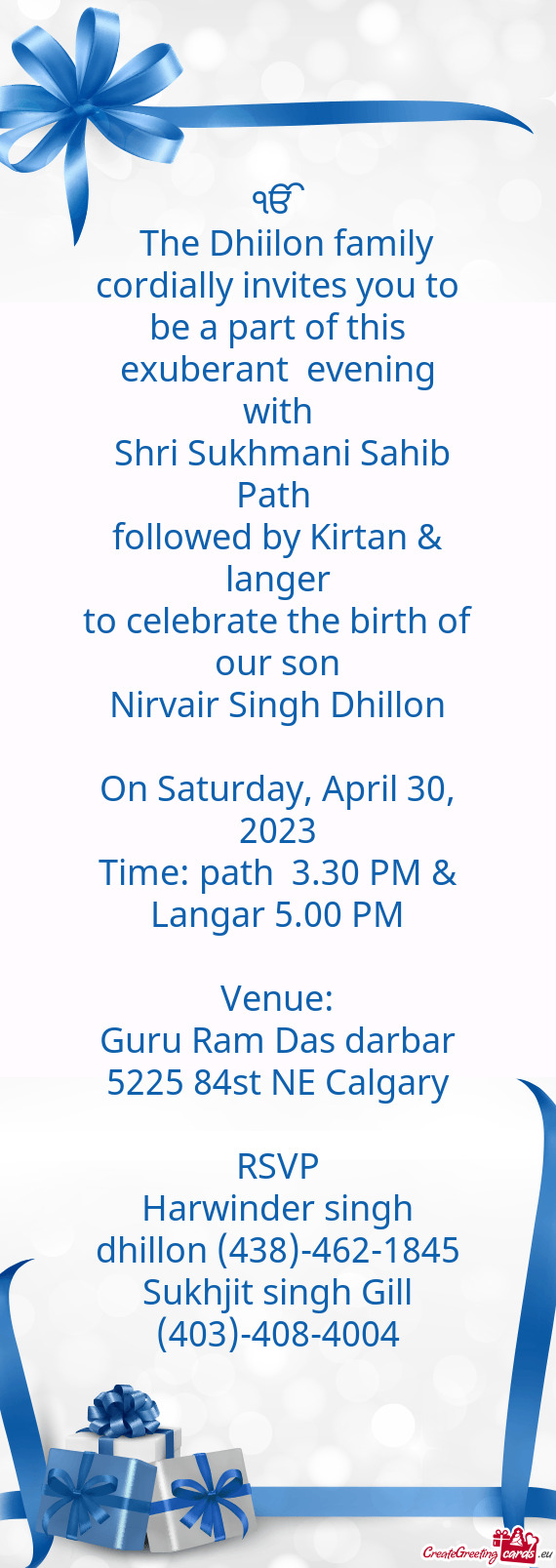 The Dhiilon family cordially invites you to be a part of this exuberant evening with
