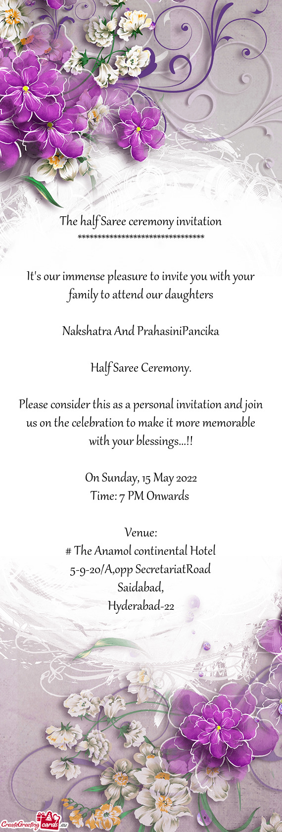 The half Saree ceremony invitation