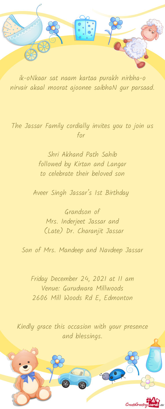 The Jassar Family cordially invites you to join us for