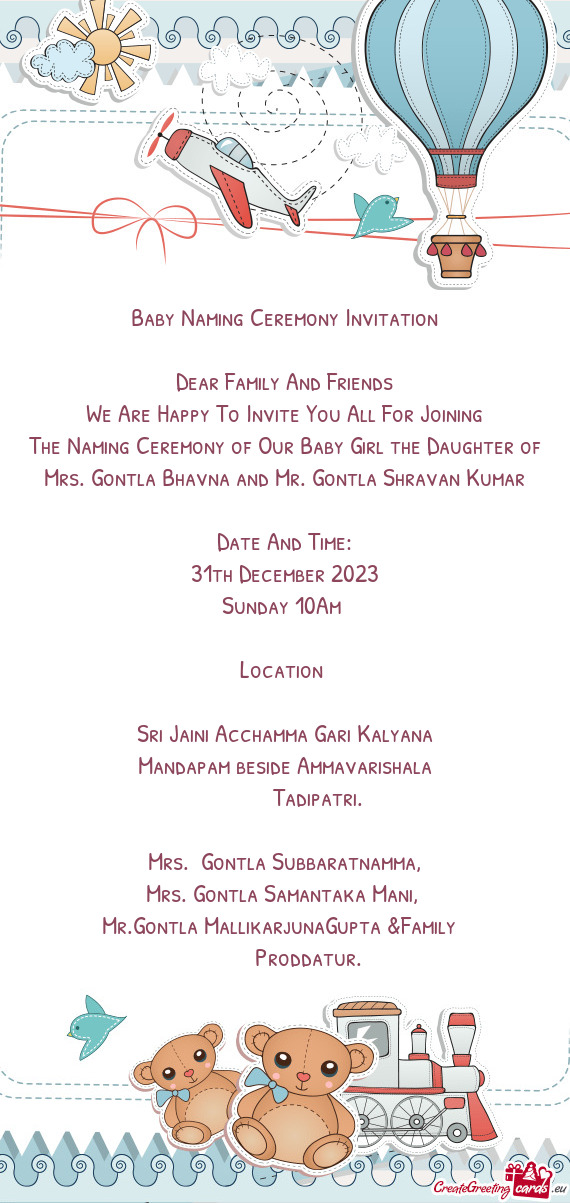 The Naming Ceremony of Our Baby Girl the Daughter of Mrs. Gontla Bhavna and Mr. Gontla Shravan Kumar