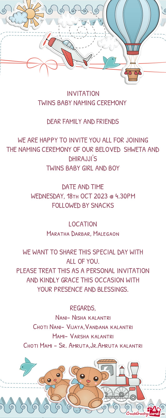 THE NAMING CEREMONY OF OUR BELOVED SHWETA AND DHIRAJJI'S