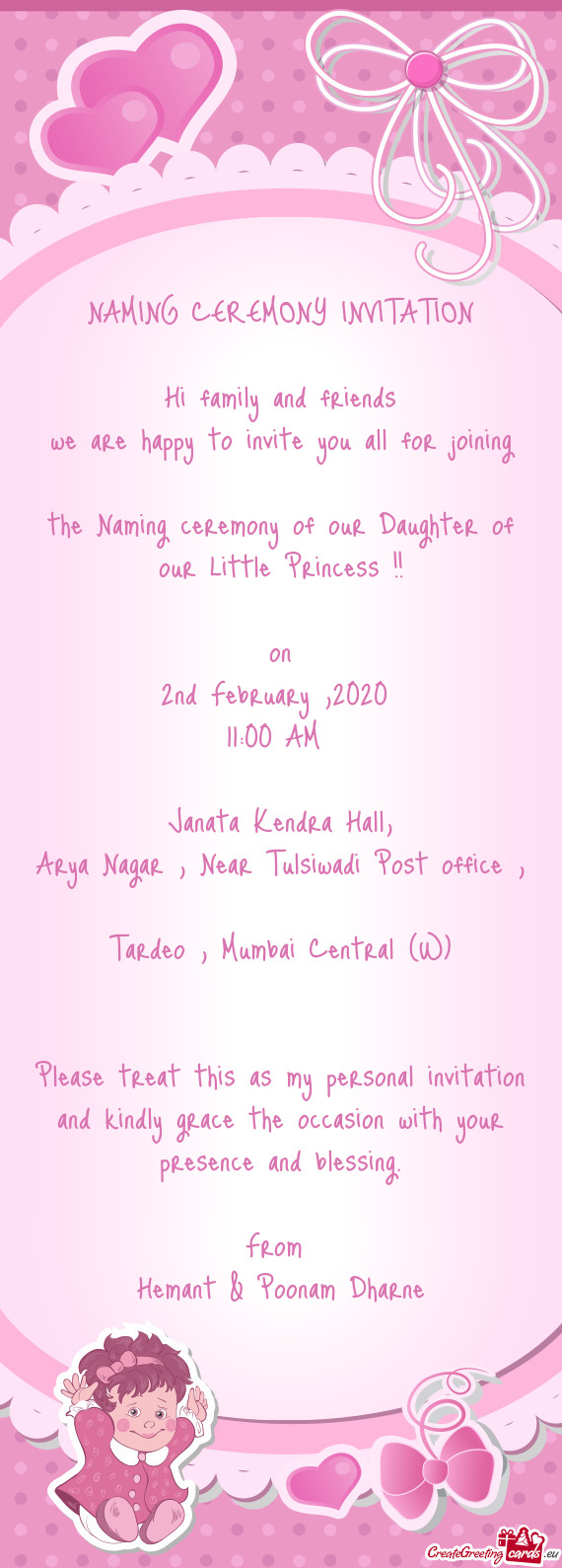 The Naming ceremony of our Daughter of