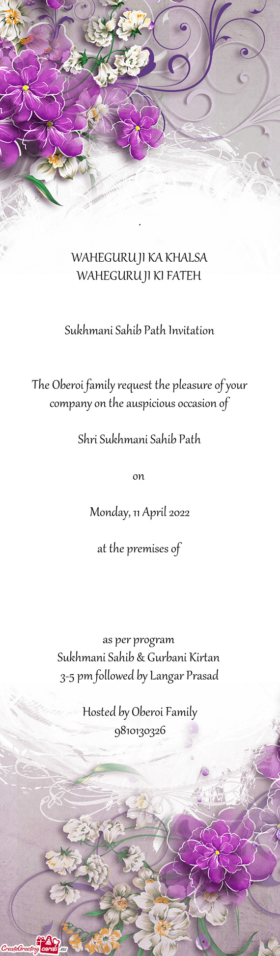 The Oberoi family request the pleasure of your company on the auspicious occasion of