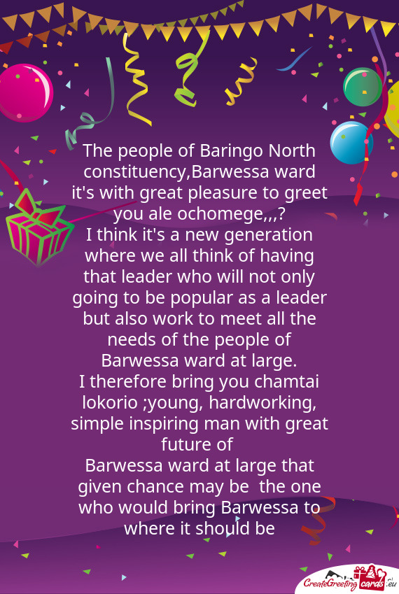 The people of Baringo North constituency,Barwessa ward it