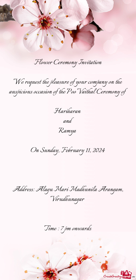 The Poo Vaithal Ceremony of  Hariharan and Ramya  On Sunday