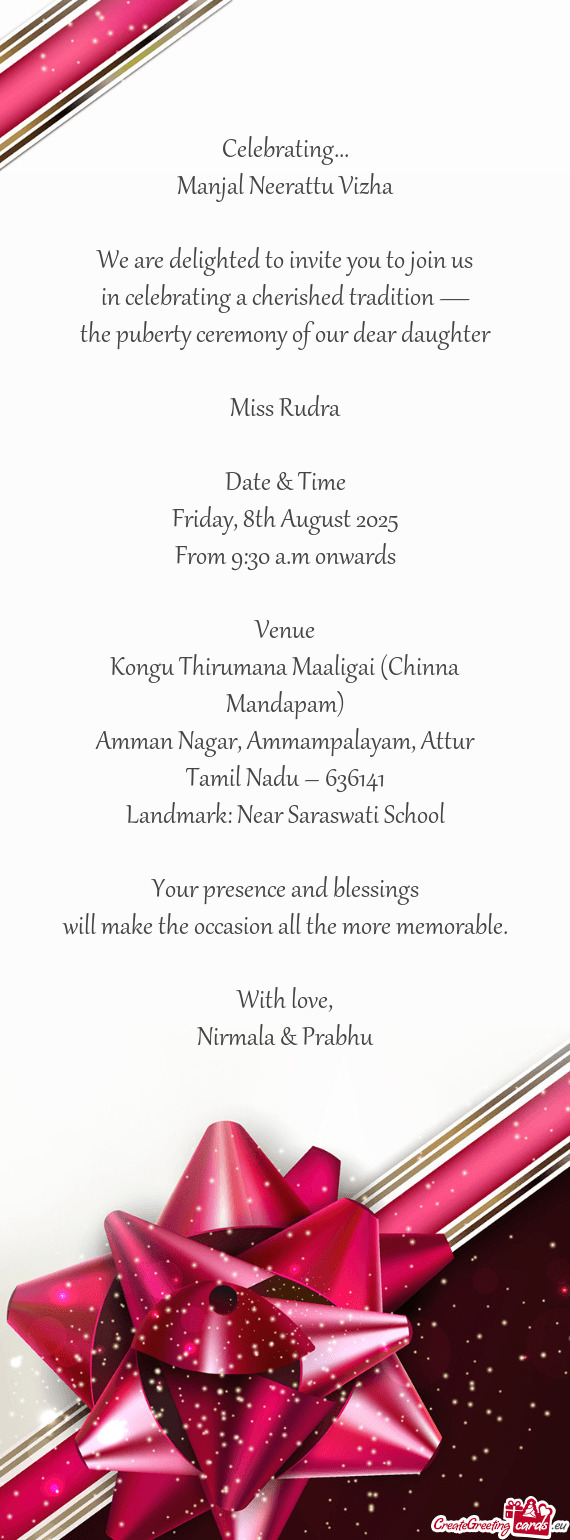 The puberty ceremony of our dear daughter