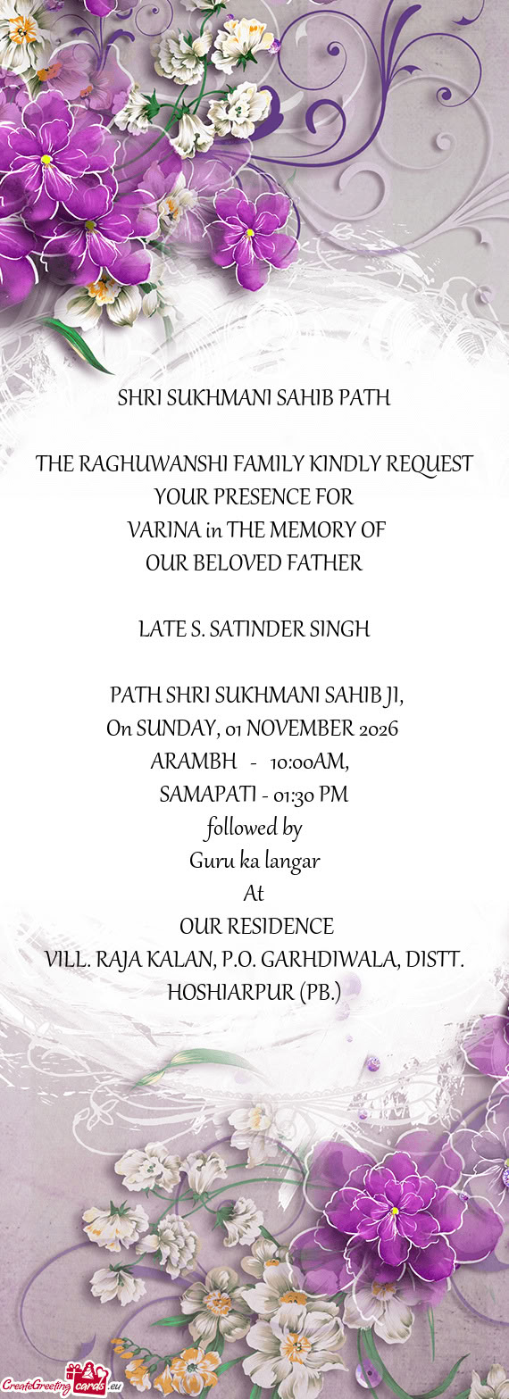 THE RAGHUWANSHI FAMILY KINDLY REQUEST