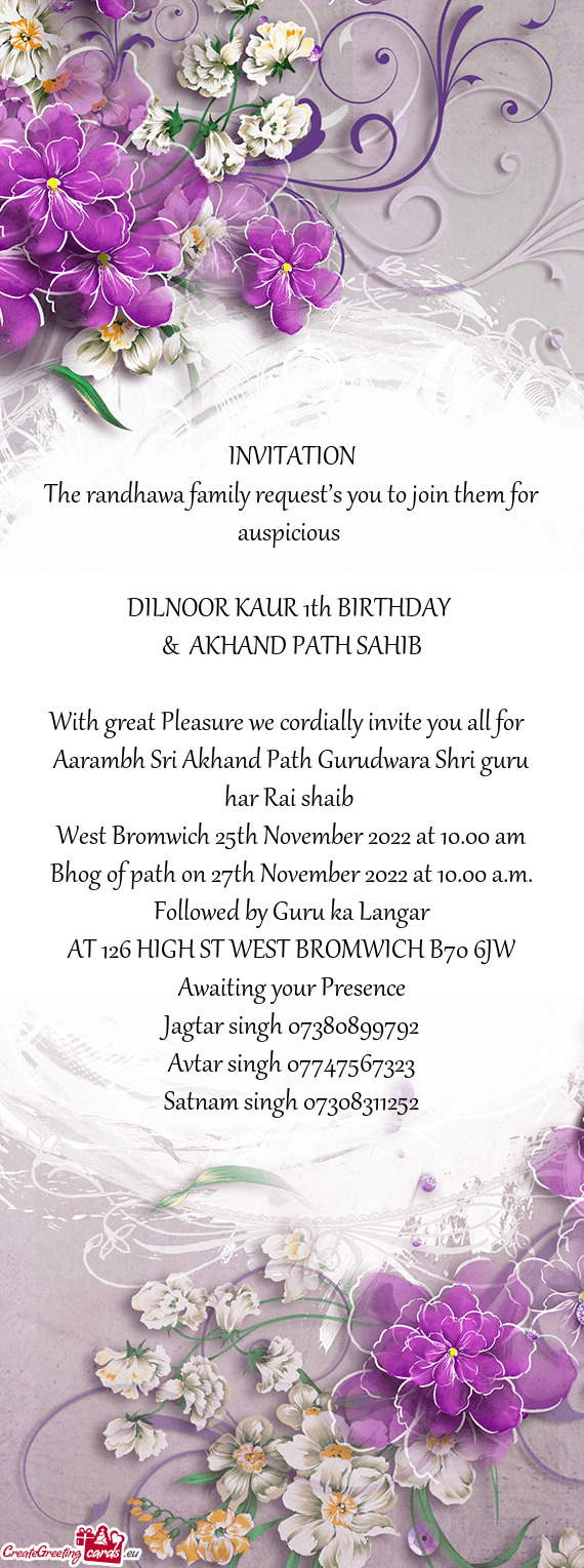 The randhawa family request’s you to join them for auspicious