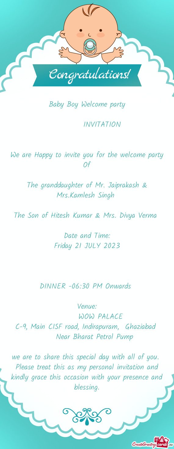 The Son of Hitesh Kumar & Mrs. Divya Verma
