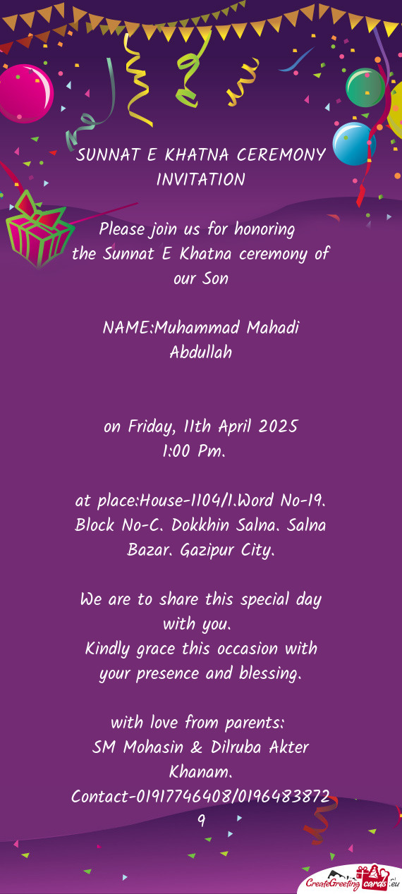 The Sunnat E Khatna ceremony of our Son