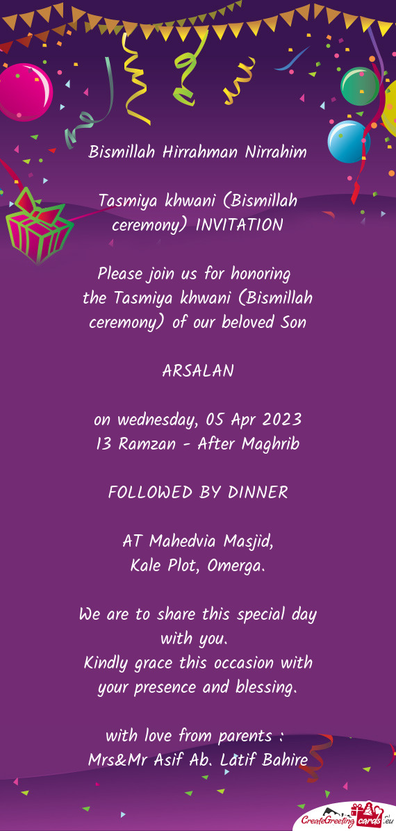 The Tasmiya khwani (Bismillah ceremony) of our beloved Son