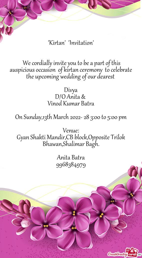 The upcoming wedding of our dearest